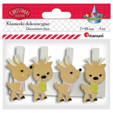 Klamerki drewniane Titanum XMass Renifery, 4szt